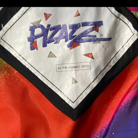 Vintage Pizazz trench coat wind breaker long neon detailing cinch waist - Picture 12 of 13